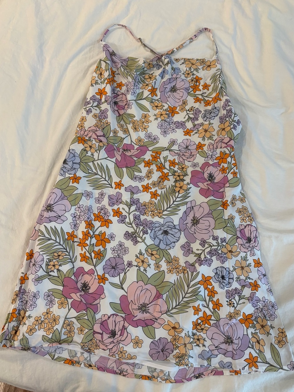 Lulu's White Slip Dress with Purple & Orange Floral Print
